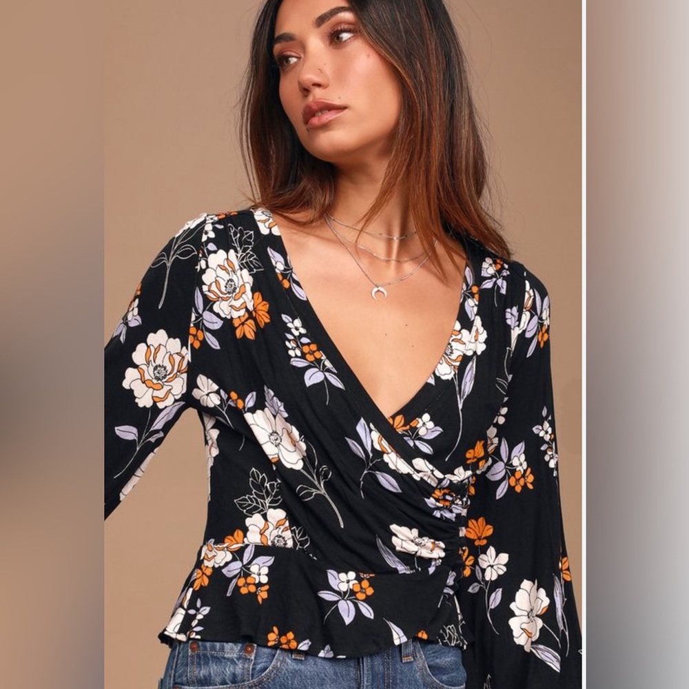 Free People “Saturday Night” black floral top
